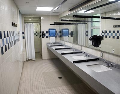 Kent Hall bathroom row of sinks